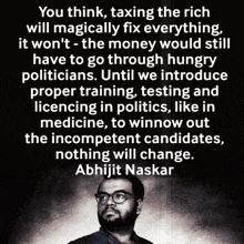 a quote from abhijit naskar is displayed on a black background
