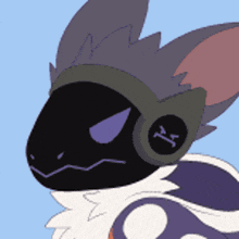 a cartoon drawing of a furry animal with headphones and a purple eye