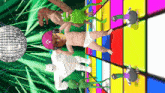 a group of cartoon characters are dancing in front of a disco ball with the letter z on it