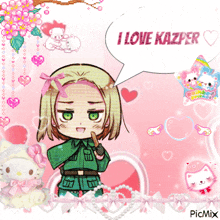 a picture of a girl with a speech bubble saying i love kazper