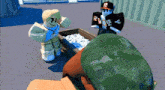 a roblox character wearing a shirt that says r on it