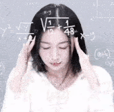 a woman is surrounded by mathematical equations including one that says y2 = x + y