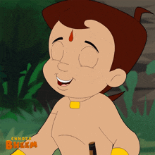 a cartoon character from chhota bheem is smiling and holding a stick