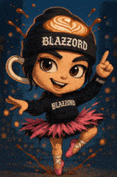 a cartoon girl wearing a beanie that says blazzard on it