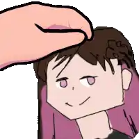 a hand is touching the head of a cartoon character