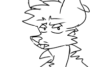 a black and white drawing of a wolf with an angry face .