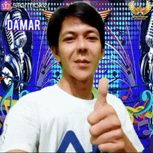 a man giving a thumbs up with the name damar on the top