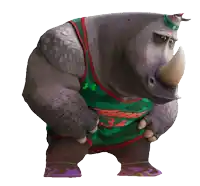 a rhino wearing a number 34 jersey stands on a white background