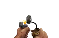 a pixel art drawing of a hand holding a large piece of wood