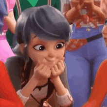 a close up of a cartoon character making a funny face .