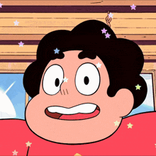 a close up of steven universe 's face with stars on his hair