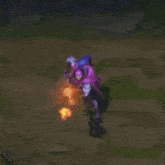 a video game character with a purple cape holding a sword
