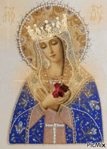 virgin mary blessed catholic sparkles flowers