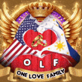 a logo that says one love family with an american flag and a filipino flag