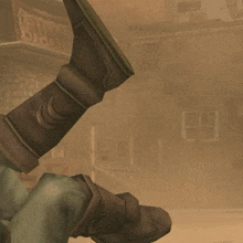 a video game character is holding a sword in front of a sign that says ' a & f ' on it