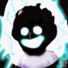 a close up of a person 's face with glowing eyes .