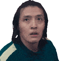 a man with long hair is wearing a green and white jacket