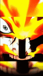 a close up of a cartoon character 's face with flames coming out of his mouth