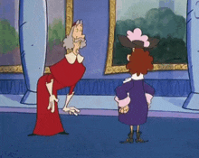 a cartoon of a man and woman looking at a painting in a museum