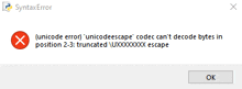 a syntax error is displayed in a window