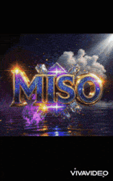 miso is written in blue and gold letters on a dark background