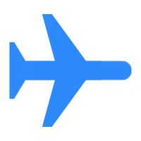a blue silhouette of an airplane with a white background