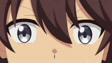 a close up of a anime character 's eyes with a tear coming out of his nose