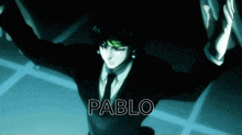 a man in a suit and tie with the name pablo written above him