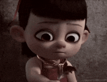 a close up of a cartoon character 's face with big eyes
