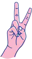a pink hand is making a peace sign with both fingers
