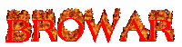 the word browar is written in red with flames around it