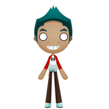 a cartoon character with a skull necklace on his neck