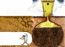 a cartoon of a man digging a hole with a heart on the door