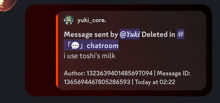 a message sent by yuki deleted in chatroom