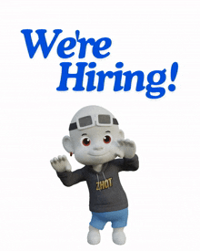 a cartoon character with the words we 're hiring