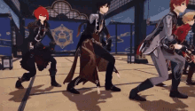 a group of anime characters are dancing in a room with lanterns