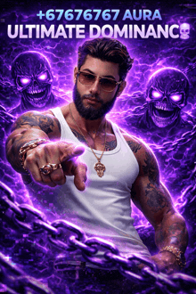 a man with a beard and sunglasses is pointing at the camera with the words ultimate dominance behind him