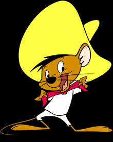 a cartoon mouse wearing a cowboy hat and a scarf