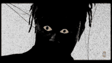 a black and white drawing of a man with dreadlocks and big eyes .