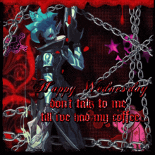 a happy wednesday greeting card with chains and a demon