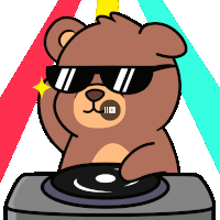 a cartoon of a teddy bear wearing sunglasses playing music