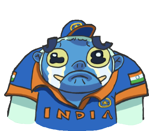 a cartoon drawing of a man wearing a blue shirt that says india