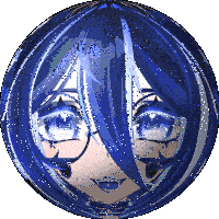 a drawing of a girl with blue hair and white stripes
