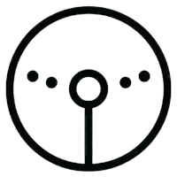 a black and white circle with three dots in the center