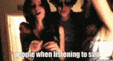 a group of people standing next to each other with the text people when listening to svh