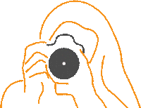 a drawing of a person taking a picture of a sphere