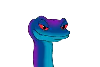 a cartoon drawing of a blue and purple animal with the words a wooo written on it