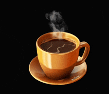 a cup of coffee with smoke coming out of it and a saucer that says @aqrizs on it