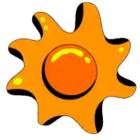 a cartoon drawing of a sun with yellow spots