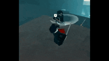 a video game character is holding a shield and a sword .